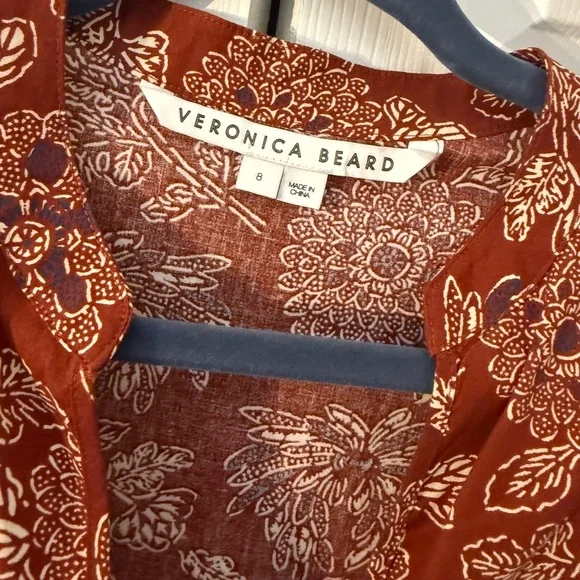 New Veronica Beard Swedie Red rust Floral Cotton Border Print Midi Dress paisley - Picture 13 of 15